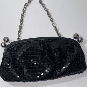 BCBGirls Black Sequin Kisslock Shoulder Bag Evening Bag